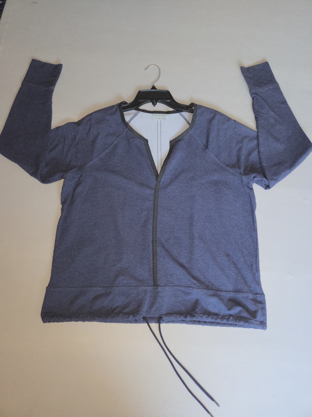 Athleta Blue Heathered Notch Neck Pullover Sweatshirt Cinch Hem Size L Large